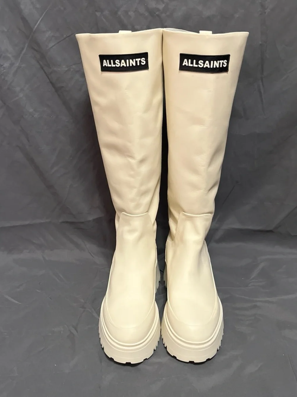 All Saints Cream Over-The-Knee Lug Sole Boots